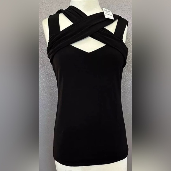 INC Women's Deep Black Crisscross Cutout Front Heritage Party Blouse Top, NWT - Picture 2 of 6